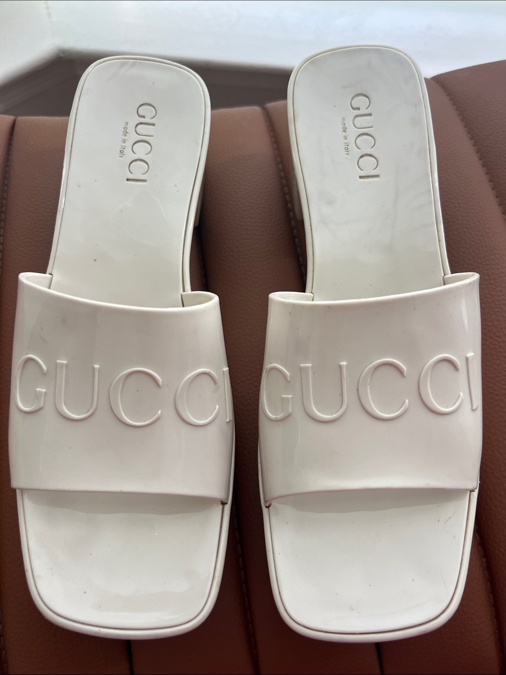 Gucci Cream Logo Slide Mules